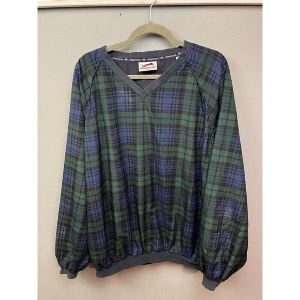 Slazenger Windbreaker Pullover Mens XL Tartan plaid Blue Green Hong Kong Vintage